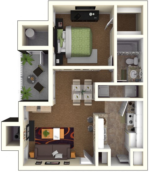 Floor plan for 1 bed, 1 bath, 808 sqft